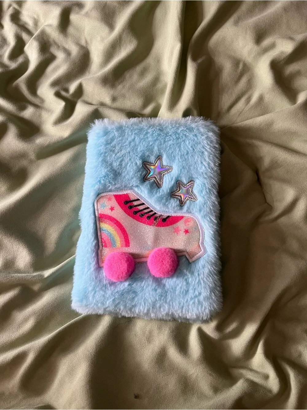Kids Plush Roller Skate Notebook - Light Blue with Pink Accent